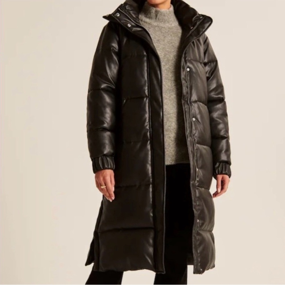 Abercrombie & Fitch Vegan Leather Long Puffer Coat